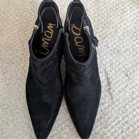 Sam Edelman Walden Ankle Boot Black Suede Block Heel Zipper Bootie - Picture 4 of 12